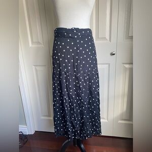 BNWT Nysnese Paris Black Button up Belted Polka Dot Maxi Skirt size M